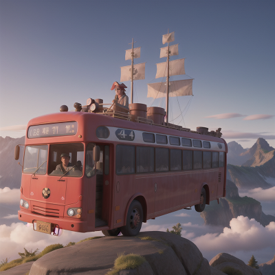 Image For Post Anime, fog, bus, pirate, mountains, telescope, HD, 4K, AI Generated Art