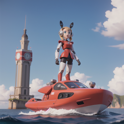 Image For Post Anime, robot, hovercraft, bicycle, tower, ocean, HD, 4K, AI Generated Art