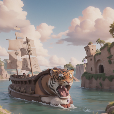 Image For Post Anime, gladiator, tiger, river, holodeck, pirate ship, HD, 4K, AI Generated Art