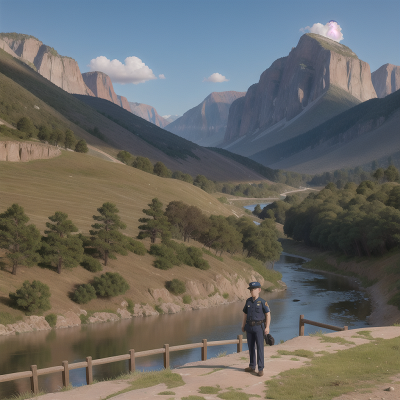 Image For Post Anime, drought, park, police officer, mountains, river, HD, 4K, AI Generated Art