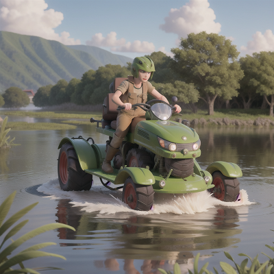 Image For Post Anime, swamp, fighting, tsunami, tractor, hovercraft, HD, 4K, AI Generated Art