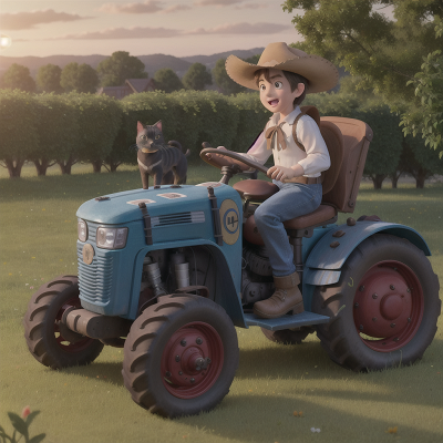 Image For Post Anime, cowboys, hidden trapdoor, cat, dog, tractor, HD, 4K, AI Generated Art