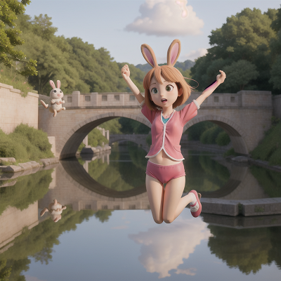 Image For Post Anime, bridge, jumping, confusion, rabbit, flute, HD, 4K, AI Generated Art