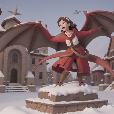Image For Post Anime, snow, romance, statue, pterodactyl, hail, HD, 4K, AI Generated Art