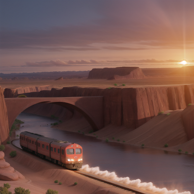 Image For Post Anime, river, force field, desert, train, sunrise, HD, 4K, AI Generated Art