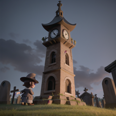 Image For Post Anime, haunted graveyard, tower, hat, clock, goblin, HD, 4K, AI Generated Art