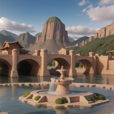 Image For Post Anime, fountain, sandstorm, mountains, sword, bridge, HD, 4K, AI Generated Art