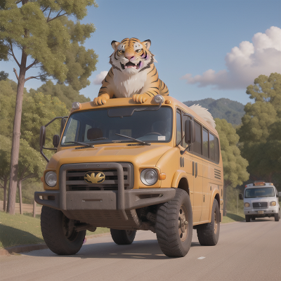 Image For Post Anime, bicycle, sasquatch, trumpet, sabertooth tiger, bus, HD, 4K, AI Generated Art