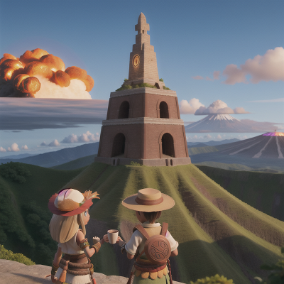 Image For Post Anime, tribal warriors, tower, hat, coffee shop, volcano, HD, 4K, AI Generated Art