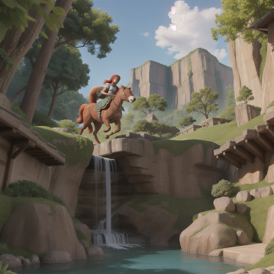 Image For Post Anime, centaur, waterfall, bear, shield, fish, HD, 4K, AI Generated Art