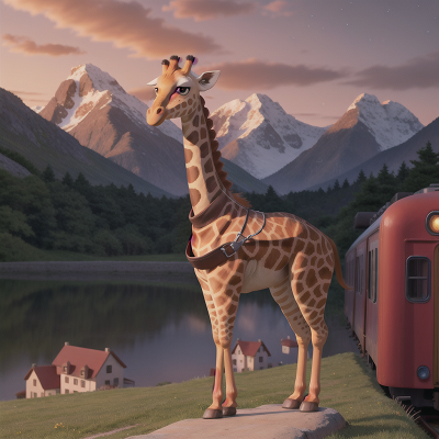 Image For Post Anime, giraffe, train, suspicion, stars, mountains, HD, 4K, AI Generated Art