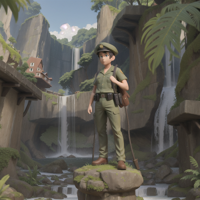 Image For Post Anime, statue, waterfall, jungle, police officer, hat, HD, 4K, AI Generated Art