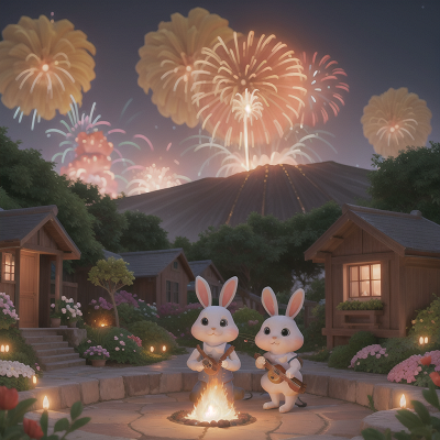Image For Post Anime, rabbit, volcanic eruption, fireworks, garden, musician, HD, 4K, AI Generated Art