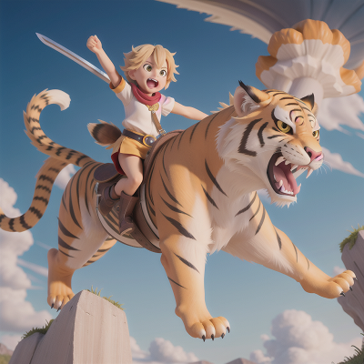 Image For Post Anime, sabertooth tiger, tornado, sword, joy, exploring, HD, 4K, AI Generated Art