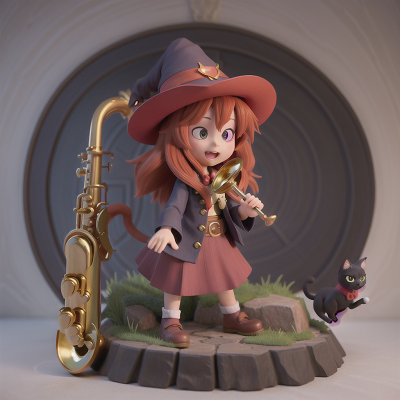 Image For Post Anime, witch, saxophone, cat, treasure, wizard's hat, HD, 4K, AI Generated Art