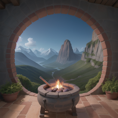 Image For Post Anime, tank, witch's cauldron, key, hidden trapdoor, mountains, HD, 4K, AI Generated Art