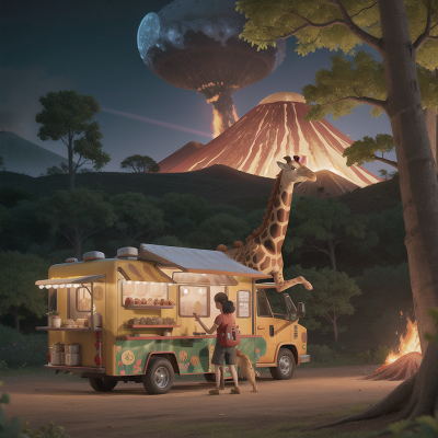 Image For Post Anime, giraffe, taco truck, forest, alien planet, volcano, HD, 4K, AI Generated Art