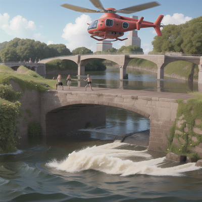 Image For Post Anime, flood, bridge, cyborg, helicopter, swimming, HD, 4K, AI Generated Art