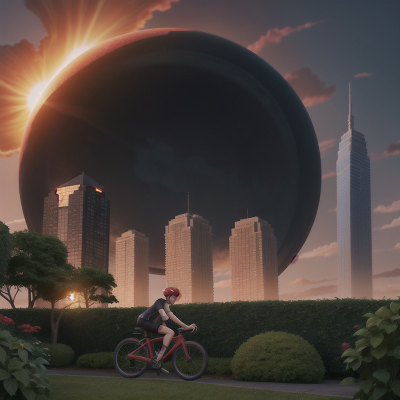 Image For Post Anime, solar eclipse, bicycle, garden, skyscraper, storm, HD, 4K, AI Generated Art