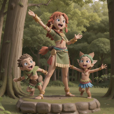 Image For Post Anime, forest, stars, tribal warriors, surprise, statue, HD, 4K, AI Generated Art