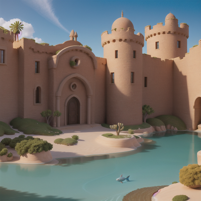 Image For Post Anime, desert oasis, ocean, castle, elf, fish, HD, 4K, AI Generated Art