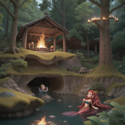 Image For Post Anime, forest, volcano, treasure, mermaid, king, HD, 4K, AI Generated Art