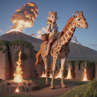 Image For Post Anime, giraffe, bicycle, exploring, invisibility cloak, volcanic eruption, HD, 4K, AI Generated Art