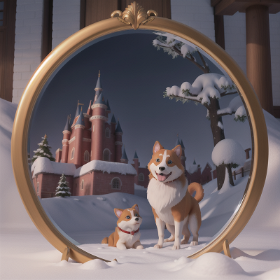 Image For Post Anime, enchanted mirror, snow, hail, dog, castle, HD, 4K, AI Generated Art
