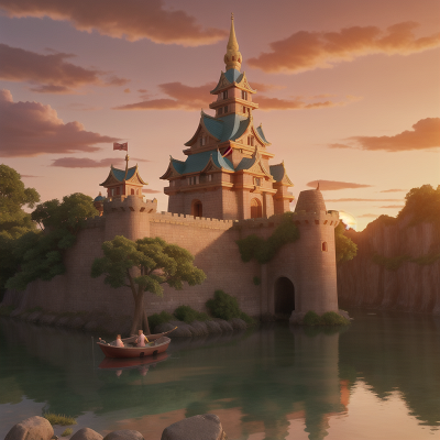 Image For Post Anime, troll, castle, sunset, fish, temple, HD, 4K, AI Generated Art