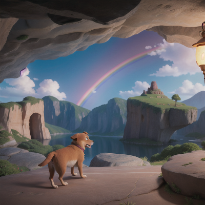 Image For Post Anime, lamp, cave, dog, rainbow, mountains, HD, 4K, AI Generated Art