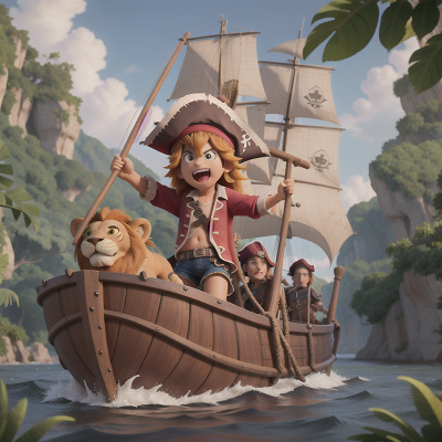 Image For Post Anime, pirate, jungle, boat, lion, musician, HD, 4K, AI Generated Art