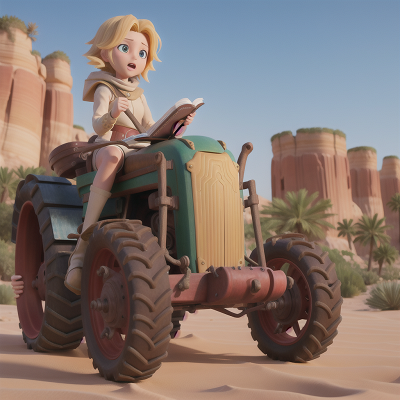 Image For Post Anime, knight, tractor, desert oasis, spell book, harp, HD, 4K, AI Generated Art