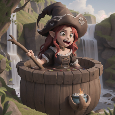 Image For Post Anime, witch's cauldron, tornado, troll, waterfall, pirate, HD, 4K, AI Generated Art