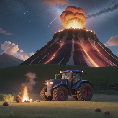 Image For Post Anime, tractor, volcano, stars, flying carpet, farm, HD, 4K, AI Generated Art