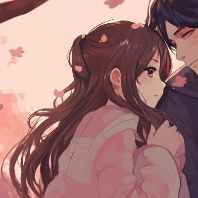 Image For Post | Two characters under blooming cherry blossom tree, featuring pastel tones and delicate lines. anime couples matching pfp for lovebirds pfp for discord. - [anime couples matching pfp, aesthetic matching pfp ideas](https://hero.page/pfp/anime-couples-matching-pfp-aesthetic-matching-pfp-ideas)