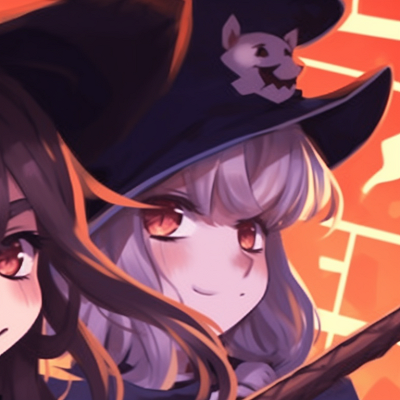Image For Post | Two characters in witch costumes, contrasting colors, magical elements in background. spooky halloween pfp matching pfp for discord. - [halloween pfp matching, aesthetic matching pfp ideas](https://hero.page/pfp/halloween-pfp-matching-aesthetic-matching-pfp-ideas)