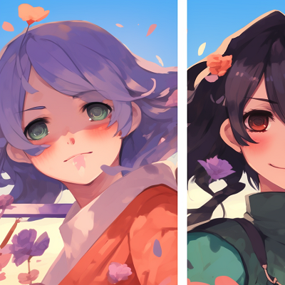 Image For Post | Four characters in a lush blooming garden, soft hues and happiness radiating from their expressions. creative matching pfp for 4 friends pfp for discord. - [matching pfp for 4 friends, aesthetic matching pfp ideas](https://hero.page/pfp/matching-pfp-for-4-friends-aesthetic-matching-pfp-ideas)