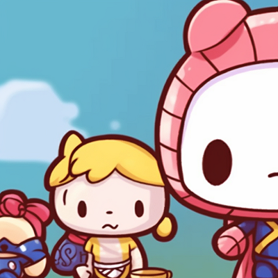 Image For Post | Hello Kitty with a superhero, thick lines and vivid colors. hello kitty and superheroes matching pfp pfp for discord. - [matching pfp hello kitty, aesthetic matching pfp ideas](https://hero.page/pfp/matching-pfp-hello-kitty-aesthetic-matching-pfp-ideas)