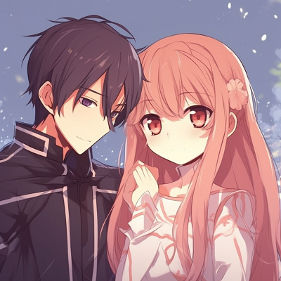 Image For Post | Kirito and Asuna from Sword Art Online, matching outfits and romantic gaze. eminent anime pfp couples pfp for discord. - [anime pfp couple optimized search](https://hero.page/pfp/anime-pfp-couple-optimized-search)