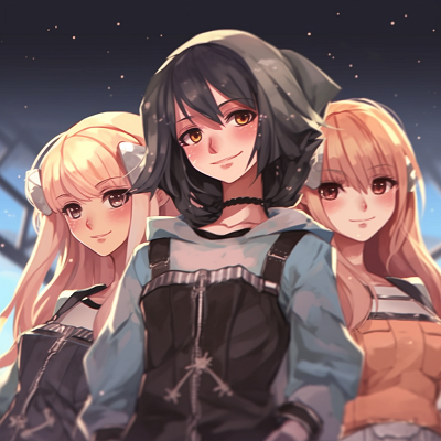 Image For Post | An all-girl anime squad with bright colors highlighting each character's hair cute anime trio pfp pfp for discord. - [Anime Trio PFP](https://hero.page/pfp/anime-trio-pfp)