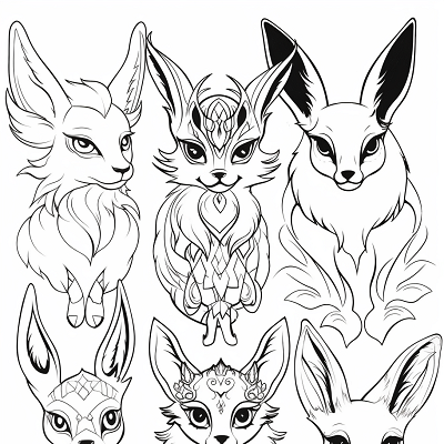 Image For Post | Eevee evolutions with ornamental designs; features intricate patterns and flourishes. printable coloring page, black and white, free download - [Eevee Evolutions Coloring Pages: Adult, Kids, Pokemon Coloring](https://hero.page/coloring/eevee-evolutions-coloring-pages:-adult-kids-pokemon-coloring)