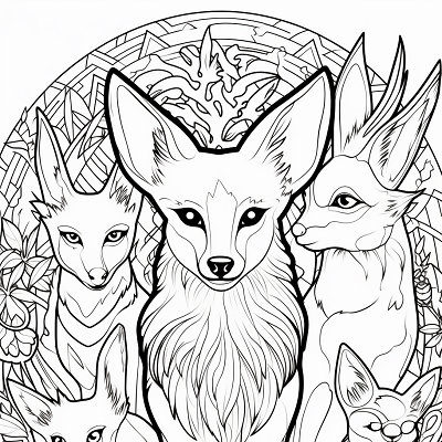 Image For Post | Line art of Eevee and its elemental transformations; clean, simple lines. printable coloring page, black and white, free download - [Eevee Evolutions Coloring Pages: Adult, Kids, Pokemon Coloring](https://hero.page/coloring/eevee-evolutions-coloring-pages:-adult-kids-pokemon-coloring)