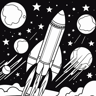 Image For Post | A spaceship launching into the cosmos with a trail of fire behind; simple lines and hyperbolic shapes.printable coloring page, black and white, free download - [Coloring Pages for Girls ](https://hero.page/coloring/coloring-pages-for-girls-printable-art-cute-designs-fun-colors)