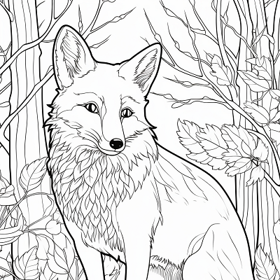 Image For Post Fox in Dense Foliage - Printable Coloring Page