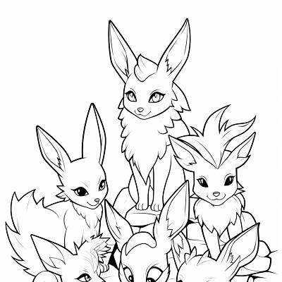 Image For Post | Simplified art of Eeveelutions group; each character drawn with simplicity. printable coloring page, black and white, free download - [Eevee Evolutions Coloring Sheet Pokemon Pages, Adult & Kids Fun](https://hero.page/coloring/eevee-evolutions-coloring-sheet-pokemon-pages-adult-and-kids-fun)