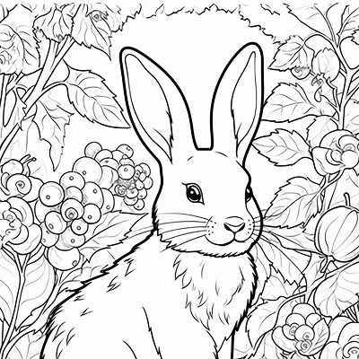 Image For Post Nature Scene Bunny and Blooming Flowers - Printable Coloring Page