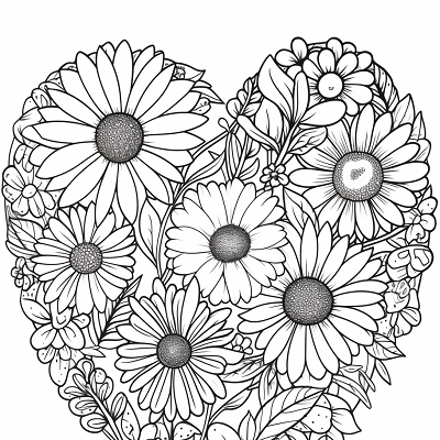 Image For Post Heart Shaped Bouquet Floral Encasement - Printable Coloring Page