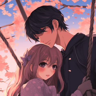 Image For Post | Couple sharing a moment under sakura tree, gentle hues and soft shading creating a romantic atmosphere. aesthetic desires: matching anime pfp for visual couples - [Boosted Selection of Matching Anime PFP for Couples](https://hero.page/pfp/boosted-selection-of-matching-anime-pfp-for-couples)