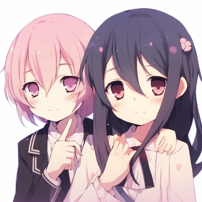 Image For Post | Homura and Madoka sharing a secret, detailed linework and light colors. ideal matching anime pfp for best friends - female - [Matching Anime PFP Best Friends Collection](https://hero.page/pfp/matching-anime-pfp-best-friends-collection)