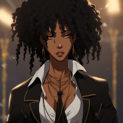 Image For Post | Highly fashionable black anime girl, with detailed jewelry and upper-class attire. glamorous female black anime characters pfp - [Amazing Black Anime Characters pfp](https://hero.page/pfp/amazing-black-anime-characters-pfp)